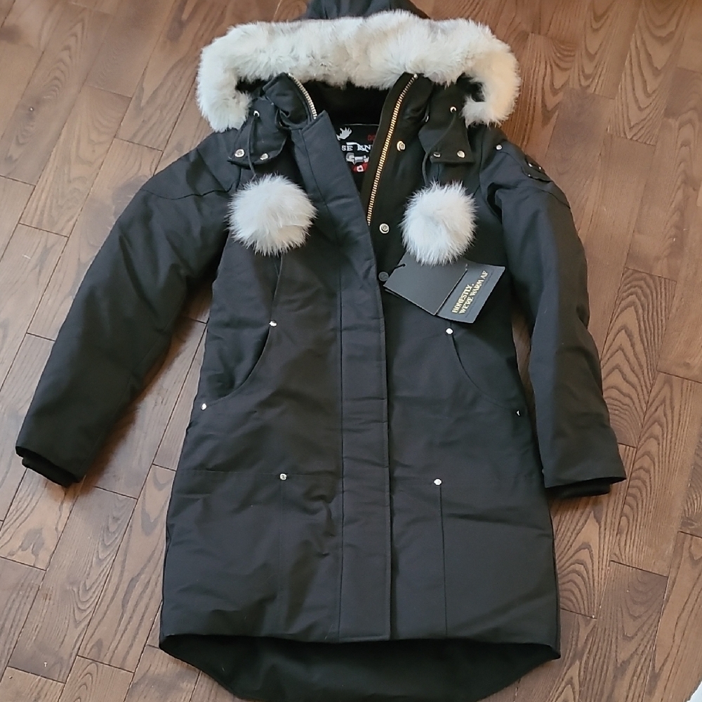 New Moose Knuckles Black Original Stirling Shearling Trim Parka women's Size S - Picture 5 of 16